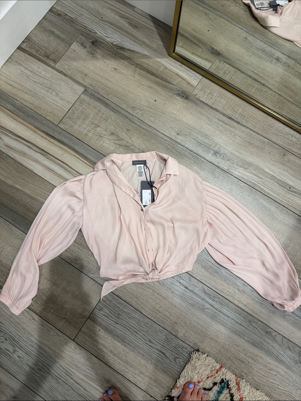 NWT Light Pink Long-Sleeve Tie-Front Blouse